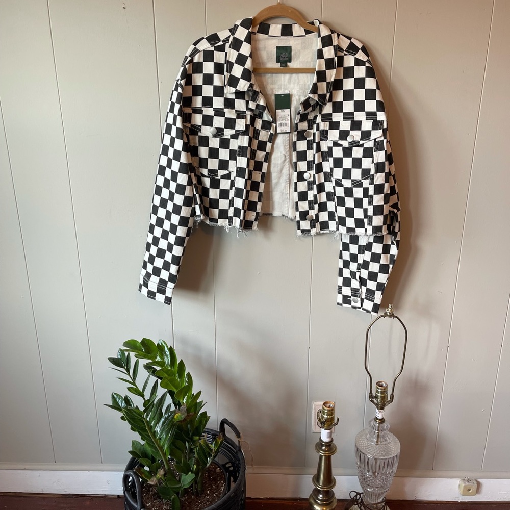 Wild fable cropped checkered jean jacket